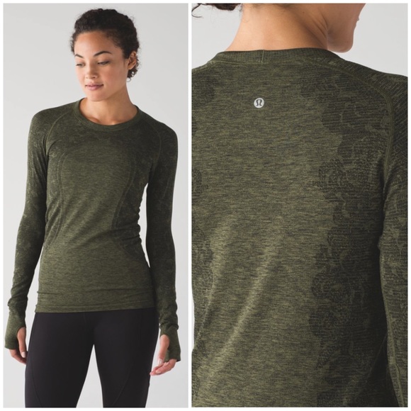 lululemon athletica Tops - Lululemon Swiftly Tech Long Sleeve Crew Black/Brave Olive Size 8